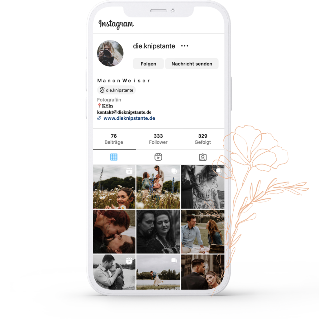 Iphone Mockup, das die Instagramseite der Knipstante zeigt